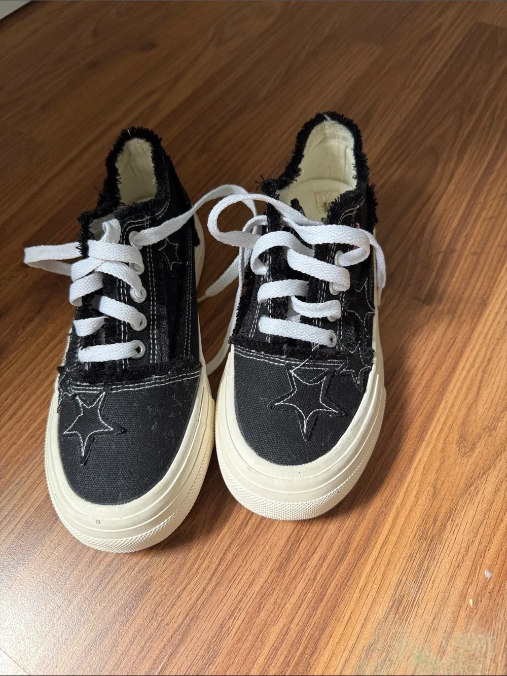 Kids Black Canvas Star Sneakers with White Laces